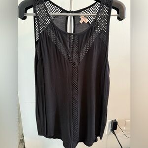 Black Sleeveless Tank with Crochet Detail